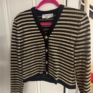 St. John Women's Black and Gold Buttoned Cardigan